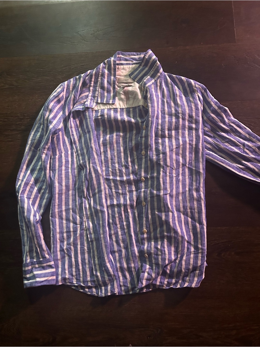 J. Crew Blue and White Striped Casual Button-Down Shirt